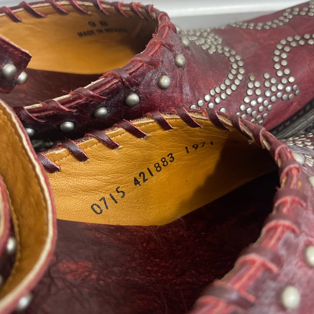 Old Gringo Burgundy Studded Leather Heeled Boots - Picture 5 of 12